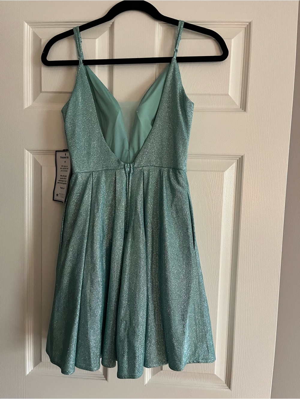 B Darlin Sparkle Mini Dress in Seafoam Teal - Picture 2 of 3